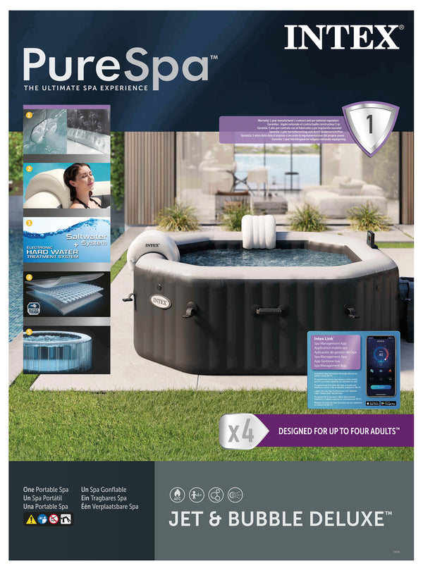 INTEX Deluxe Inflatable Jacuzzi - Bubbles + Jets 4 Persons